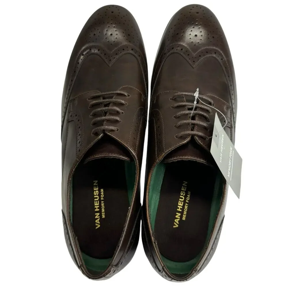 Van Heusen Comfort Wingtip Oxford Cognac Shoes Size 11 M Valiant